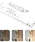100W 24V LED Power Supply for LED Strips and Cabinet Lights No Fuss 100 To 240V AC To 24V DC Constant Voltage Converter White Dimmable LED Driver With Dual JST Ports ETL Listed shown with dimmable light effect