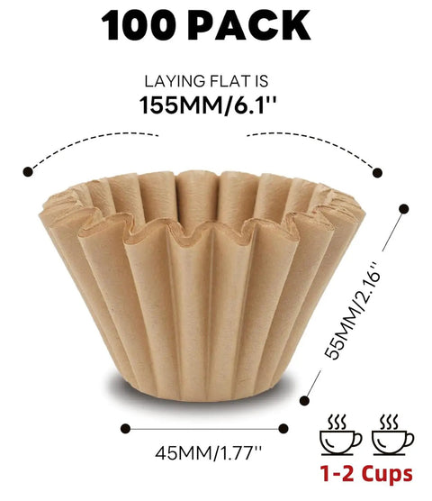 Top Shelf Small Coffee Filters For Kalita Wave 155 One To Two Cup Canadian Wood Pulp Pack Of 100, laying flat 155mm.