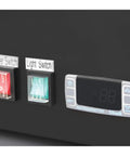 Digital thermostat and switches on Three Door Merchandiser Refrigerator With 53 Cu Ft Fresh As Heck Storage Premium Powder Coated Steel Finish.
