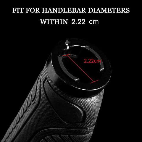 Mountain Bike Grips Lock On Aluminum Clamp Handlebar Grips For MTB BMX Ergonomic Design showing 2.22 cm fit diameter.