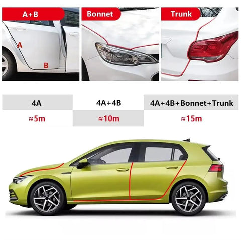 Heavy Duty Car Door Edge Guard Strip For Tesla Cybertruck Exterior Protection displayed in installation guide with measurements.