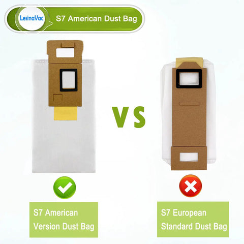 Comparison of S7 American Version and European Standard dust bags for 12 Pack Dust Bags For Roborock S7 Plus Vacuum Cleaner.