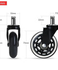 Three Inch Rubber Swivel Caster Set Of Five Heavy Duty Universal Furniture Glides showing detailed dimensions for mobility.