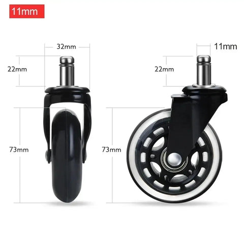 Three Inch Rubber Swivel Caster Set Of Five Heavy Duty Universal Furniture Glides showing detailed dimensions for mobility.