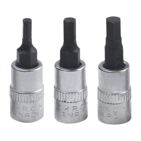 Beefy Three Piece One Quarter Inch Drive Hex Socket Set With H3 H4 H5 Inner Hex Bits In Chrome Vanadium Steel 38mm Length