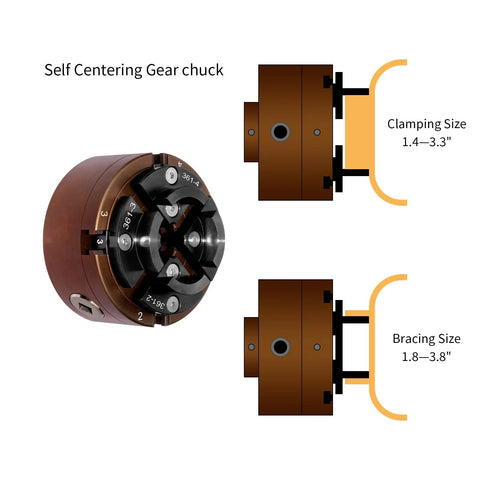Front view of SIIIXS 4-inch self-centering 4-jaw wood lathe chuck with 1in×8TPI and 3/4in×16TPI adapters