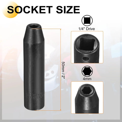Harfington Deep 4mm Impact Socket With 1/4 Drive And Adapter, Heavy Duty Chrome Vanadium Steel Tool For Tight Spaces And Hardcore DIY Projects That Actually Work. 50mm deep socket size