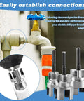 3Pcs Heavy Duty PVC Pipe Threader Kit showing steel dies attached to an electric drill for threading PPR and MPP pipes.