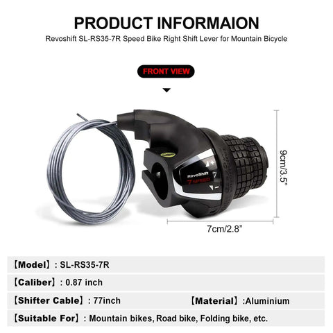 Revoshift 7 Speed Right Shift Lever For Mountain Bikes, Twist Grip Gear Shifter, MTB Handle Shifter SL-RS35-7R front view