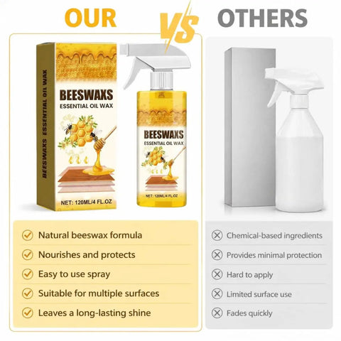 Premium Natural Beeswax Wood Polish Spray That Really Hits Different For Kitchen Cabinets Dining Tables And Hardwood Floors in a comparison image.