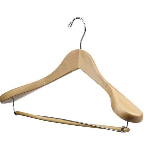 Natural Wooden Suit Hangers With Non Slip Bar And 360 Degree Swivel Hook For Men Heavy Duty Coat Hangers Smooth Finish Durable