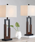 Farmhouse Style Table Lamps Set Of 2 Modern Black Wood Base Bedside Lamps With USB And Type-C Ports 3-Way Dimmable Nightstand Lighting White Rectangular Shade Perfect For Living Room Or Bedroom Decor