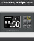 Heavy Duty 216 Pint Commercial Dehumidifier With Built In Pump And Drain Hose For Large Basements And Warehouses Covers 8500 Square Feet No Sweat Energy Saving Flood Cleanup Beast user-friendly intelligent control panel displaying humidity and temperature.
