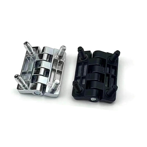 Heavy Duty Industrial Door Hinge With Stud In Black Zinc Alloy For Cabinets And Doors next to silver hinge, durable and corrosion resistant.