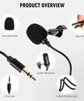 Lavalier Clip On Mic Omnidirectional Condenser Wired Lav Mic 2 Pack with 3.5mm jack, foam windscreen, lapel clip, 1.2m cable overview.