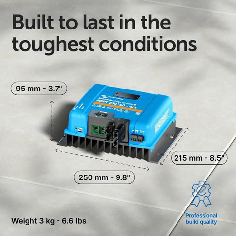 SmartSolar MPPT Charge Controller With Bluetooth 60A 250V MC4 NH354, detailed dimensions on rugged build