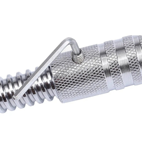 Turn Your Dumbbells Into A Barbell With Steel Connecting Rod close-up of ultra precision threaded barbell connector.