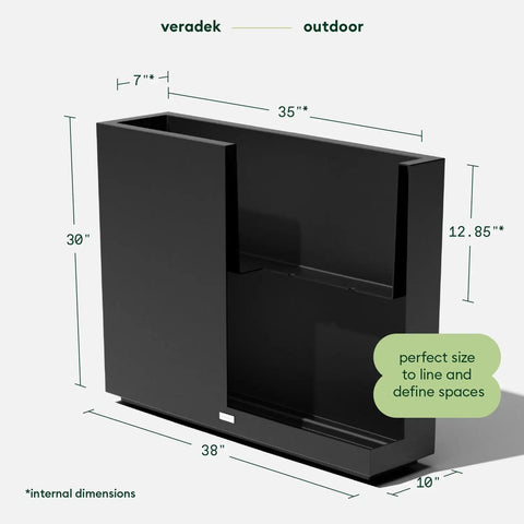 Span Plastic Planter Tall Rectangular Set For Indoor And Outdoor Patios No Tools Needed Ready To Use Out Of The Box All Weather Durable With Removable Insert Bucket Modern Design For Plants And Flowers 2 Pack, front view showing size dimensions