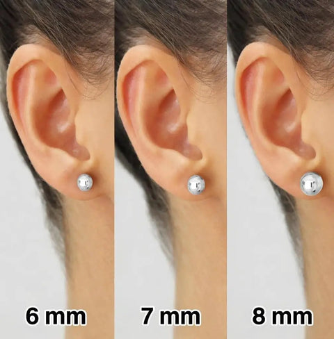 White Gold Ball Stud Earrings 6mm Set With Real 14K Gold, Ultra Bright High Polish Mirror Finish That Refracts Light, Tarnish Resistant, Secure Push Back Closures, Everyday Sparkle That Looks Dope For Work Or Night Out, 6 mm on ear