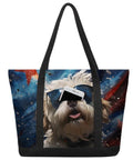 Cool Dog Sunglasses Inspired Canvas Laptop Tote For Women, Lightweight Office Briefcase Style Bag, 14.1 x 20.4 x 4.7 Inch