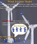 Wind Turbine Model Toy Kit With Wind Up Blades 21.65 Inch Tall Tower Realistic 3 Blade Generator Windmill for STEM Learning Hands On Science Experiment Demonstrating Wind Power Without Batteries; toy workers included.