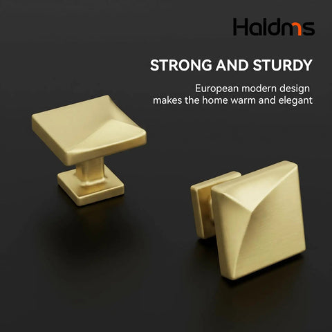 5 Pack Brushed Gold Cabinet Knobs Made From Solid Zinc Alloy, Premium Kitchen Drawer Hardware and Cupboard Pulls shown in close-up