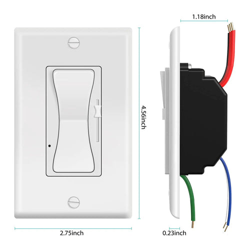 Smooth Glide 0 10V Dimmer Switch For Led Lamps And Cfl Fixtures Single Pole Or Three Way Wiring with dimensions and wiring details.