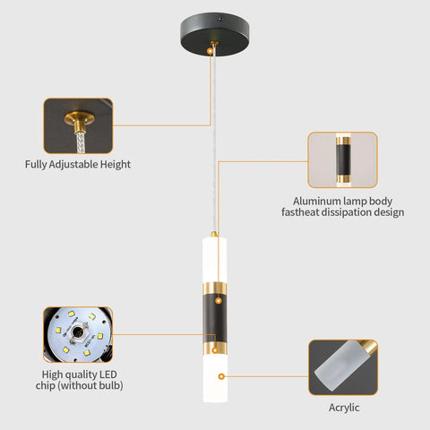Sleek Dimmable LED Mini Pendant Light Set For Kitchen Island And Bar Black And Gold Finish features and components