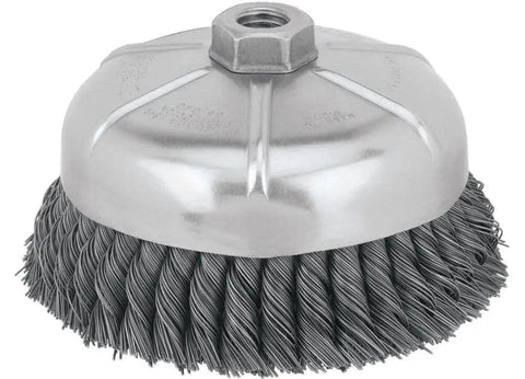 Knotted Wire Cup Brush, 6-Inch, 5/8-11 Arbor, Carbon Steel, High RPM Rated to 6600, Internal Holding Plate for Safety