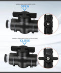 1/4 Inch Push To Connect Valve Set For Pneumatic Air Lines And Slick Quick Connect Tubing Fittings Ball Valve Union Tool Free Assembly 0.25 Inch Hose Fittings Air Flow Control Pack Of 5 showing open and close positions.