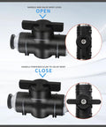 Diagram showing open and close positions of 5/16 Push To Connect Ball Valve Union For Pneumatic Air Lines Quick Connect Fittings Set No Tools Required Easy Snap In Installation 5 Pack Durable Brass Body Leak Free For Air Compressors And Pneumatic Systems