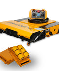 Top-Tier Electric Machinery Skates Dolly With 30 Ton Weight Capacity And Heavy Duty Steel Construction featuring remote and auxiliary wheels.