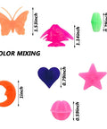 Various shapes in Colorful Bike Spoke Beads Kit For Kids, including butterfly, moon, heart, and star, with dimensions shown.