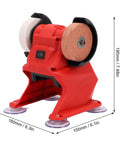 Kick Your Grinding Up With This Slick 18V Cordless Bench Grinder Polisher And Sander, compact red tool with dual corundum wheels.