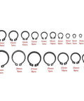 Heavy Duty 150 Pcs Black C Clip Retaining Ring Set 3mm to 32mm Internal and External, 18 Sizes with labeled quantity for each size