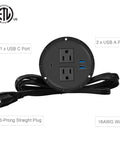 Desk Power Grommet With PD 20W USB C Hub Recessed Outlet Strip With USB Port 2 AC Outlets And 3 USB Chargers 6.56 Ft Extension Cord