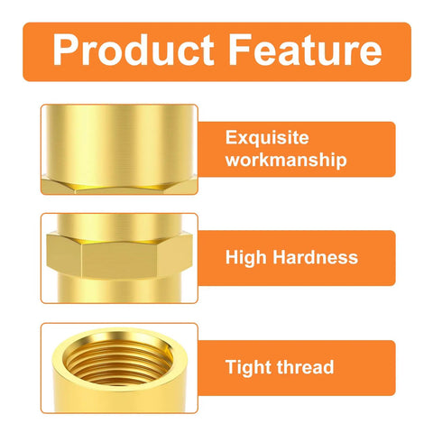 Product features of Beefy Brass Pipe Fitting 1/2 Inch Female To 1/2 Inch Female NPT Hex Coupling, showing workmanship, hardness, and thread