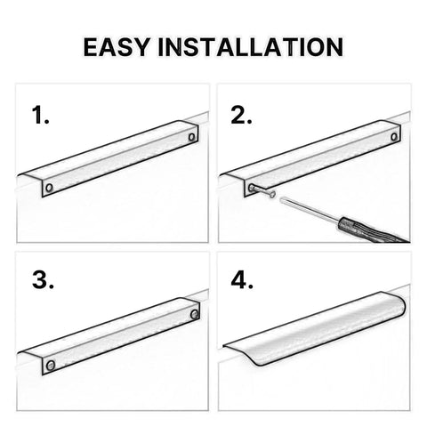 Easy installation steps for 4 Pack Gold Bronze Edge Drawer Pulls For Cabinets And Wardrobes, Slick Hidden Mount Finger Handles.
