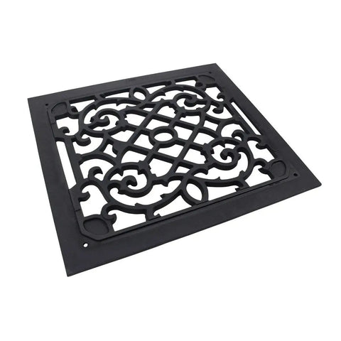 Victorian Style Ornate Air Grille For 12 By 14 Opening Heavy Duty Cast Aluminum Walkable Floor And Wall Vent Cover, black finish