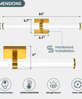 Dimensions and features of Gold Modern LED Chandelier Flush Mount With 4 Light Hanging Pendant Lighting Dining Room Kitchen Island Staircase Bedroom Living Room Easy Install 4000K Warm White Illumination Wow Worthy Centerpiece, showing size 24x4 inches, hardwired installation indicator, and icons.