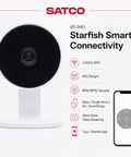 Rock Solid 1080P HD Indoor Security Camera 40 Pack Including Slick White Housing And Extra 32GB Storage Card For Hustle Free Surveillance, front view on a stand.