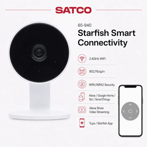 Rock Solid 1080P HD Indoor Security Camera 40 Pack Including Slick White Housing And Extra 32GB Storage Card For Hustle Free Surveillance, front view on a stand.
