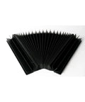 Beefed Up Flexible Dust Guard Cover For CNC Milling Machine Accordion Bellows Shield, black material, fanned view, tri-proof cloth.