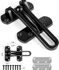 Top Shelf Swing Bar Door Lock Latch Built Tough With Real Aluminum Alloy And Satin Nickel Finish, showing measurements and screws.