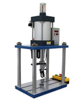 Heavy Duty Pneumatic Punch Press Machine Featuring An Adjustable Cylinder Stroke And Rock Solid Four Post Construction That Delivers 2866 Lbf of raw power for metal work on a shop floor.