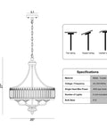 Modern Black Crystal Chandelier With 5 Lights, Farmhouse Style Dining Room Fixture, adjustable height drawing with dimensions.