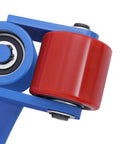 Close-up of a red roller on Heavy Duty Machine Skates For Moving Heavy Equipment With 360 Swivel Rollers And Steel Wheels.