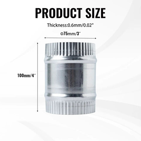 Beefy 3-Inch Round Galvanized Steel Duct Connector For Dryer Vents And HVAC Ducting, Metal Vent Pipe Coupler For Straight Connections, Durable Corrosion-Resistant Ducting Fitting. Size 75mm x 100mm