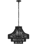 Hand Woven Black Rattan Plug In Pendant Light With Adjustable Chain, 13 Inch Diameter Boho Dome Wicker Hanging Light