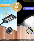Led Solar Street Light Outdoor Waterproof 50000LM Super Bright Solar Powered Security Flood Light With Motion Sensor charging and lighting modes diagram
